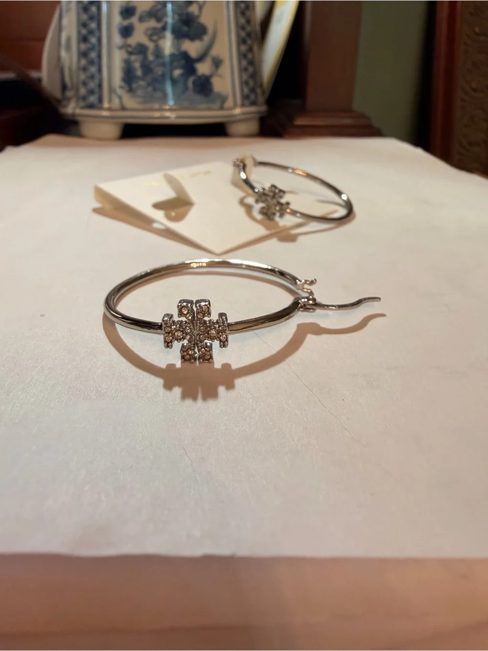 NWOT Tory Burch Icon Pavé Hoop Earrings